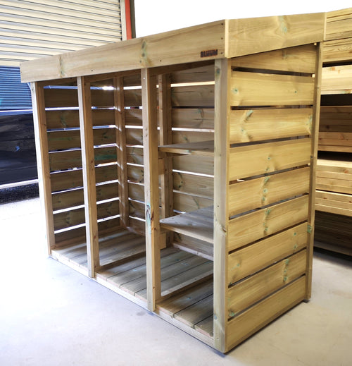 Double wheelie bin and recycling box / bag / caddy storage, with a green roof planter to add plants of your choice; sedum, succulents, alpine plants.