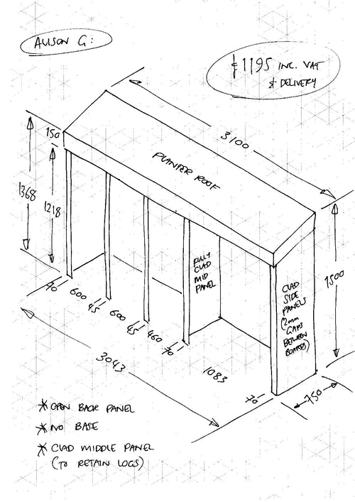 CUSTOM ORDER FOR ALISON G - Log, Bin & Recycling Shelter with Green Roof