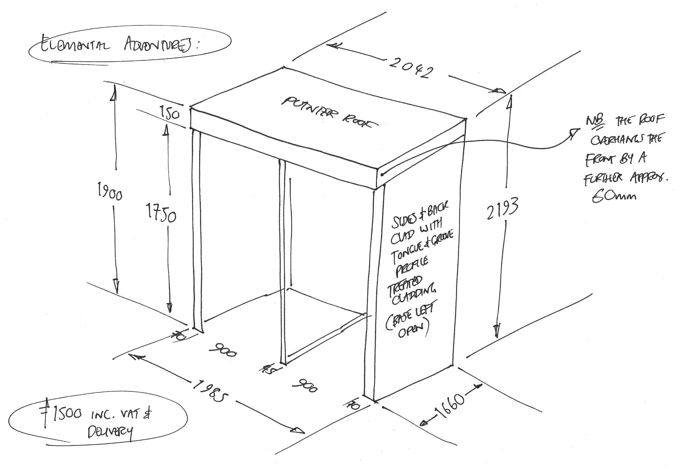 CUSTOM ORDER FOR ELEMENTAL ADVENTURES Bin Store with Green Roof Plan