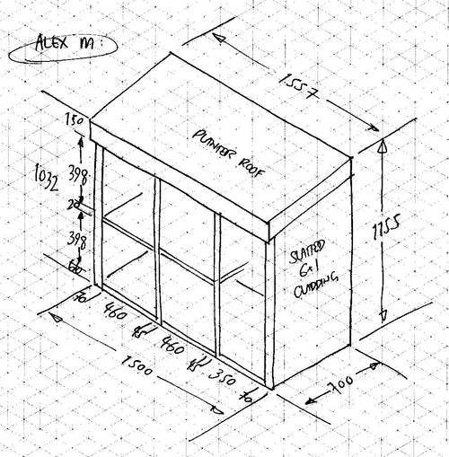 CUSTOM ORDER FOR ALEX M - Recycling & Food Waste Store with Green Roof Planter