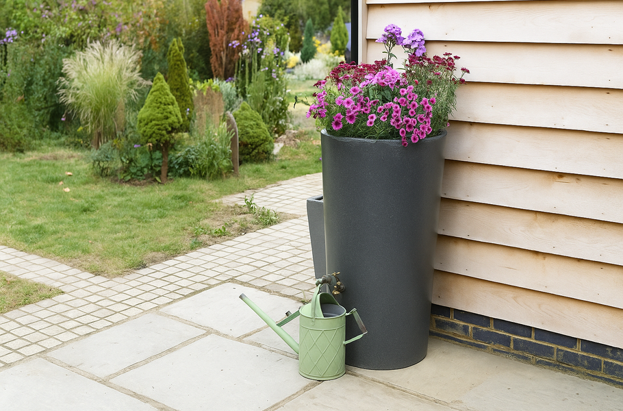 Water butt planter for harvesting collected rainwater
