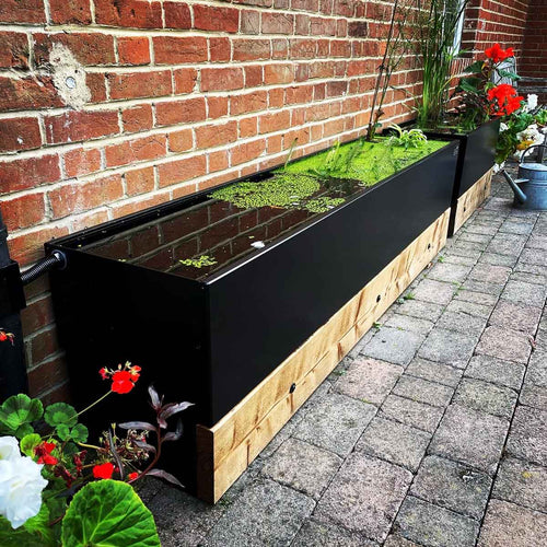 Aluminium water butt dipping tank for garden rainwater harvesting and use as a pond. Made in the UK, sustainable water storage. Aluminium water tanks