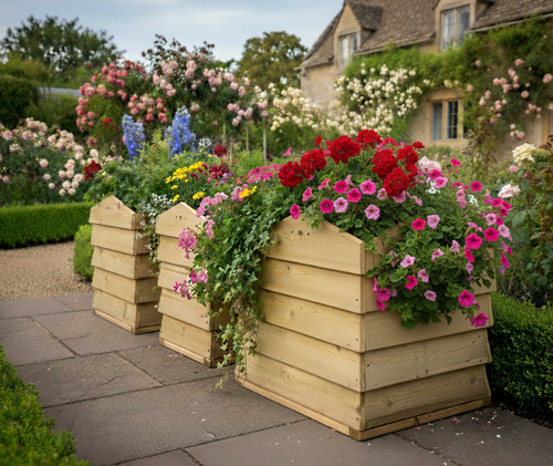 Beehive style tiered wooden garden planter, hand made in the UK. 3, 4 or 5 tiered plant pot, container or planter. Cascading wooden garden planter