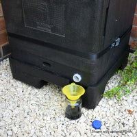 HOTBIN 200L hot compost bin, shown with the optional plinth for collecting liquid fertiliser for your garden