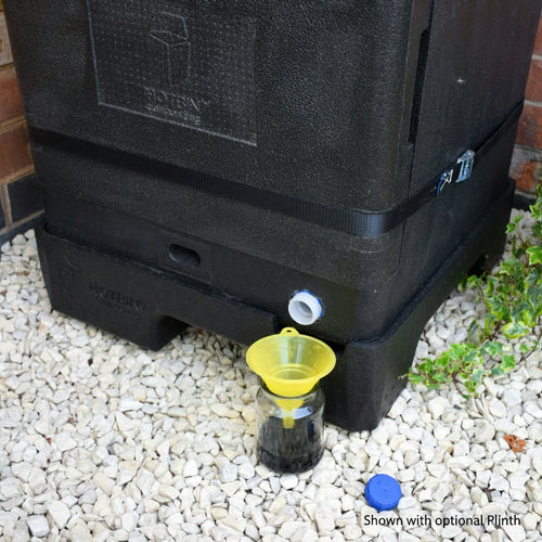 HOTBIN 200L hot compost bin, shown with the optional plinth for collecting liquid fertiliser for your garden