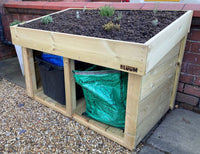 Recycling bin store with green roof. Stores two recycling bins, boxes or bags, or food caddies