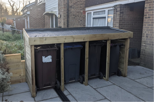 Four wheelie bin store, wheelie bin storage with a green roof planter top