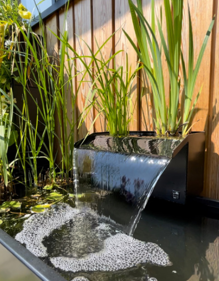 Waterfall for use with the dipping tank water butt. Made in the UK, waterfall / water feature accessory. Garden water feature. Pond waterfall