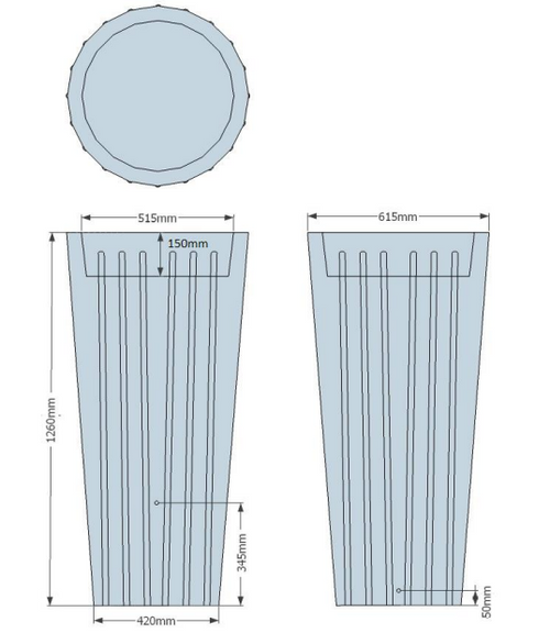 Cosmopolitan Water Butt with Planter dimensions