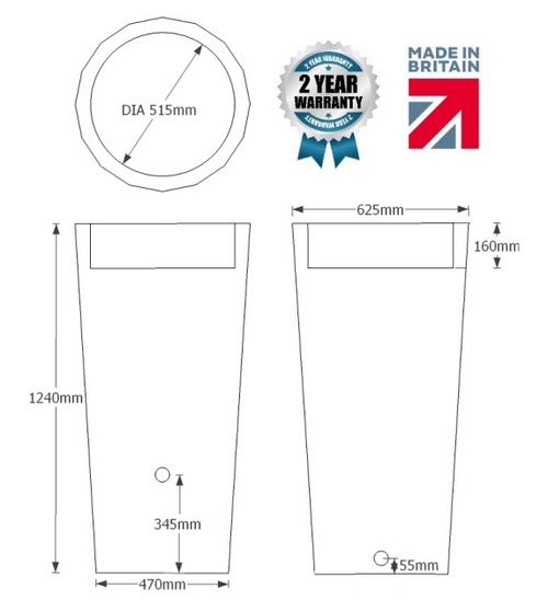 Metropolitan Water Butt with Planter dimensions