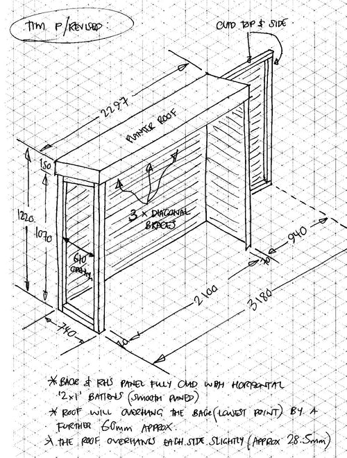 CUSTOM ORDER FOR TIM P - Bike & Bin Shelter with Green Roof Planter