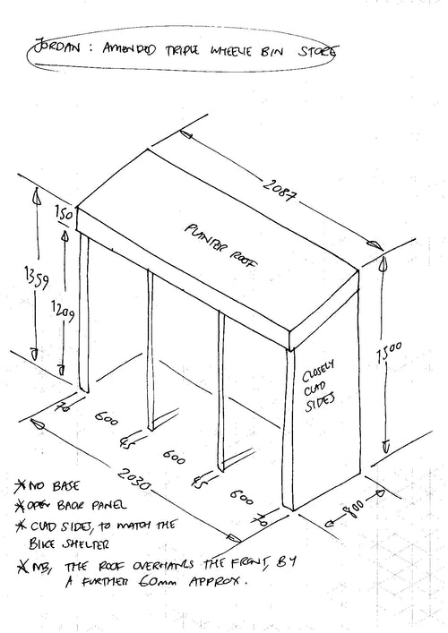 CUSTOM ORDER FOR NORMAN M - Triple Wheelie Bin Store with Green Roof Planter