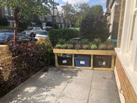 Recycling box storage for three recycle boxes. The roof is a planting area / green roof system to add further planting space in your front garden and keep your recycling boxes tidy