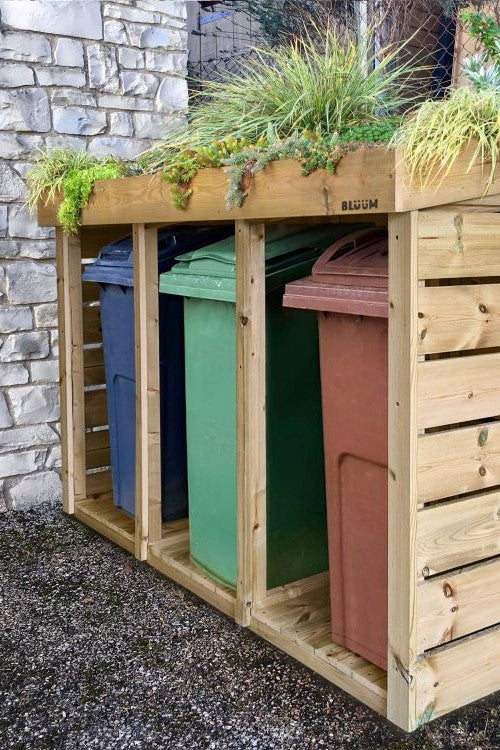 Tripple Wheelie bin store with green roof