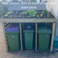 3 Wheelie Bin Storage with living green roof, taller version, open back panel