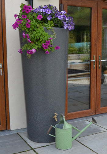 Big City Water Butt Planter. Made in the UK, frost resistant large water butt with planter top. Sustainable rainwater harvesting/ Large capacity garden water storage