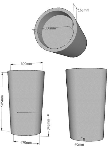 City Water Butt Planter dimensions