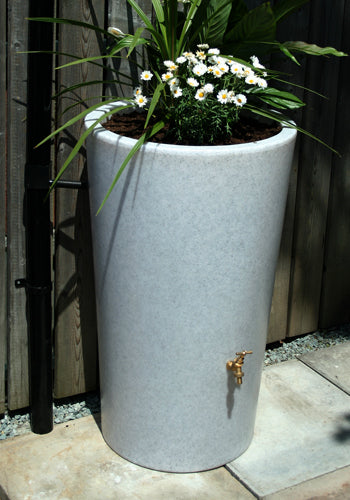 City Water Butt with Planter. Frost resistant, made in the UK, sustainable garden water storage. Rainwater harvesting modern water butt
