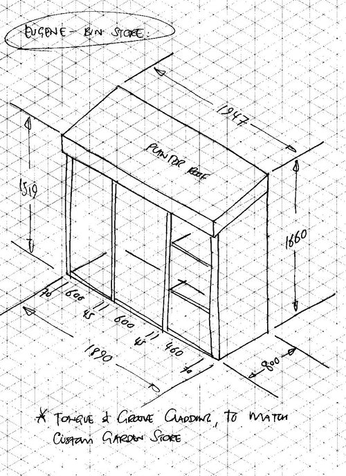 CUSTOM ORDER FOR EUGENE - Double Wheelie Bin & Recycling Store with Green Roof Planter