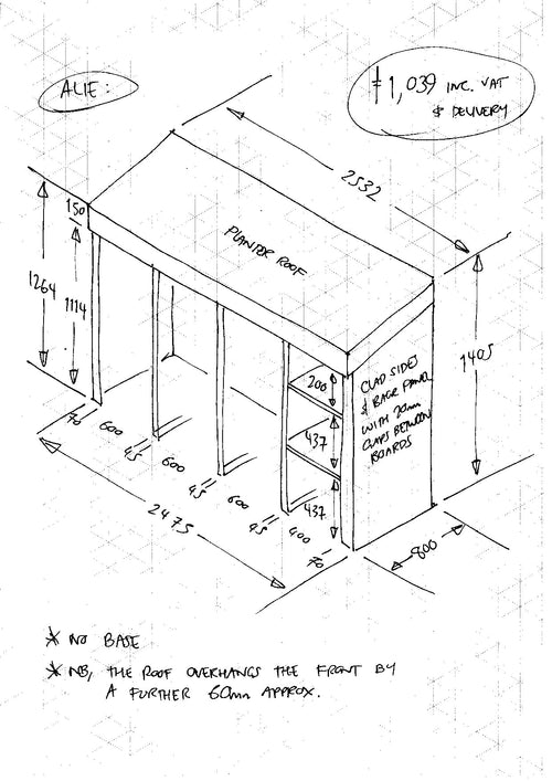 CUSTOM ORDER FOR ALIE - Bin & Recycling Shelter with Green Roof Planter