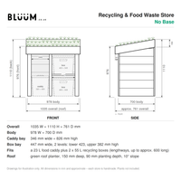 Technical drawing for the Recycling & Food Waste Store with Green Roof Planter - version with no base