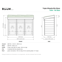 Triple wheelie bin store, taller version with no base - technical data