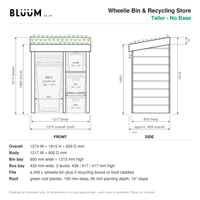 Technical drawing: Bluum Wheelie Bin & Recycling Store, taller version with no base