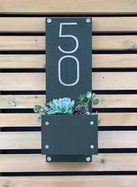 House Number Sign with Planter - Anthracite Grey