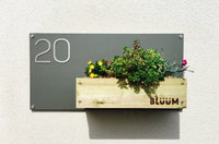 Bluum Stores contemporary house number sign with planter for succulents and sedum