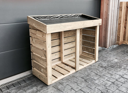 Bluum Stores large log storage unit with living green roof planter for sedum, succulents, alpines, grasses, herbs and more