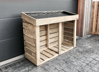 Bluum Stores large log storage unit with living green roof planter for sedum, succulents, alpines, grasses, herbs and more
