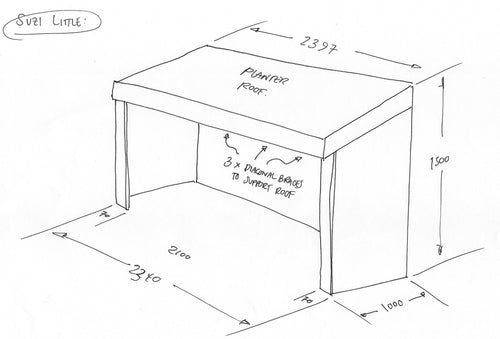 CUSTOM ORDER FOR SUZI LITTLE - Bike Shelter with Green Roof