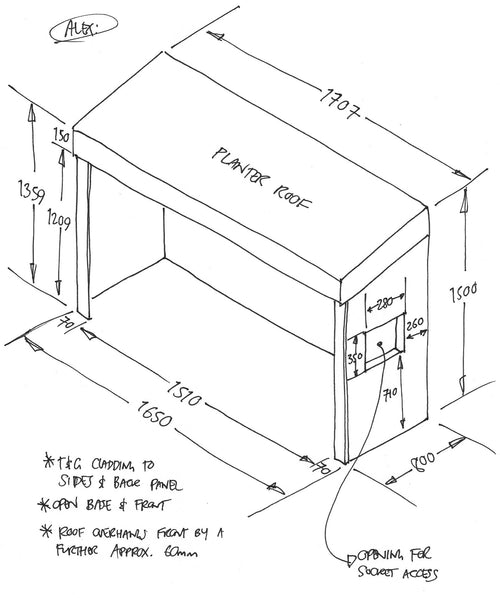 CUSTOM ORDER FOR ALEX - Bike Shelter with Green Roof