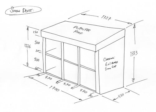 CUSTOM ORDER FOR SIMON DEVITT - 6 Recycling Box Store with Green Roof Planter