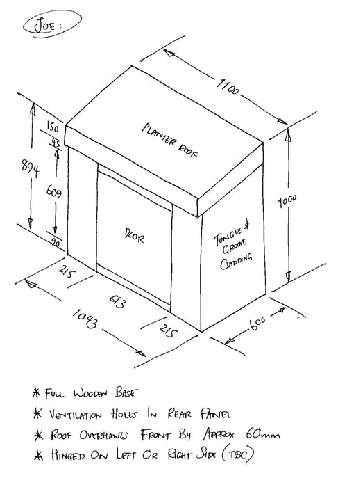 CUSTOM ORDER FOR JOE - Refuse Store with Green Roof Planter